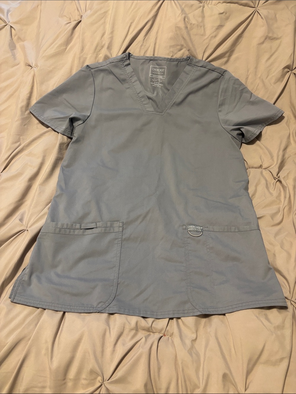 Cherokee Light Gray V-Neck Medical Scrub Top